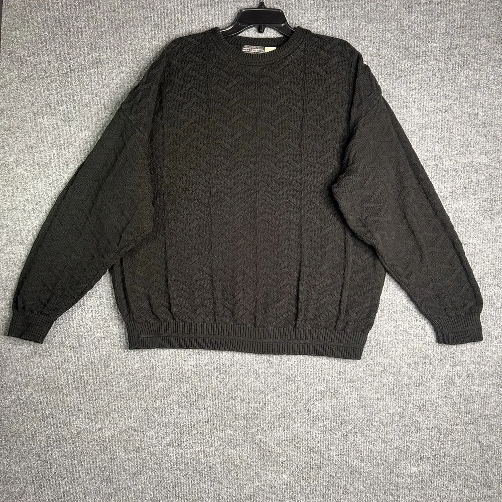 Vintage Members Only Knit Sweater Mens Size Xl Black Geometric‎